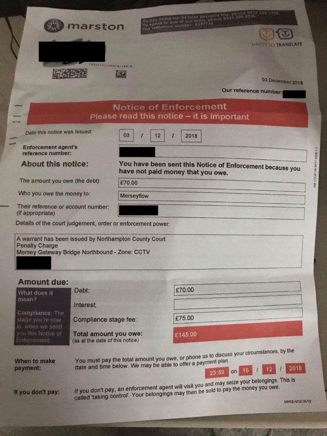 MERSEY GATEWAY PENALTIES Stage 5 BAILIFFS